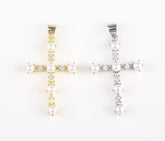 18K Gold Filled Dainty Pearl Cross Charm, CZ Cross Pendant, Religious Charm Bracelet Necklace for DIY Jewelry Making Supply, 28x21mm, CP1944