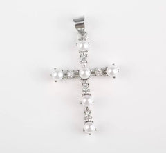 18K Gold Filled Dainty Pearl Cross Charm, CZ Cross Pendant, Religious Charm Bracelet Necklace for DIY Jewelry Making Supply, 28x21mm, CP1944