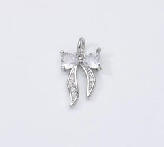 18K Gold Filled Heart Ribbon Bow Charm Pendant CZ Micro Pave for Necklace Bracelet Jewelry Making, 15x10mm, CP1947
