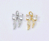 18K Gold Filled Heart Ribbon Bow Charm Pendant CZ Micro Pave for Necklace Bracelet Jewelry Making, 15x10mm, CP1947