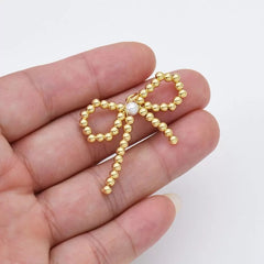 18K Gold Filled Beaded Ribbon Bow Pearl Charm Pendant for Necklace Bracelet Jewelry Making Supply, Gift for Her, 35x33mm, CP1948