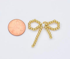 18K Gold Filled Beaded Ribbon Bow Pearl Charm Pendant for Necklace Bracelet Jewelry Making Supply, Gift for Her, 35x33mm, CP1948