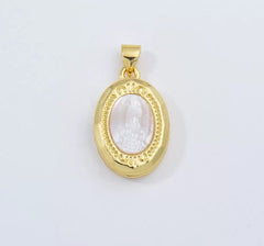 18K Gold Filled Mother Of Pearl Virgin Mary Charm, Virgin Mary Pendant, White Shell Lady of Guadalupe Charm, Religious Gift, 19x15mm, CP1949