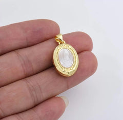 18K Gold Filled Mother Of Pearl Virgin Mary Charm, Virgin Mary Pendant, White Shell Lady of Guadalupe Charm, Religious Gift, 19x15mm, CP1949