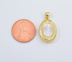 18K Gold Filled Mother Of Pearl Virgin Mary Charm, Virgin Mary Pendant, White Shell Lady of Guadalupe Charm, Religious Gift, 19x15mm, CP1949