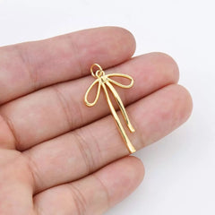 18K Gold Filled Ribbon Bow Minimalist Charm Pendant for Necklace Bracelet Earrings Jewelry Making Supply, CP1952