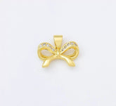 18K Gold Filled Ribbon Bow CZ Micro Pave Charm Pendant for Necklace Bracelet Earrings Jewelry Making Supply, CP1953