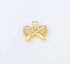 18K Gold Filled Ribbon Bow CZ Micro Pave Charm Pendant for Necklace Bracelet Earrings Jewelry Making Supply, CP1953