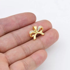 18K Gold Filled Ribbon Bow CZ Micro Pave Charm Pendant for Necklace Bracelet Earrings Jewelry Making Supply, CP1953