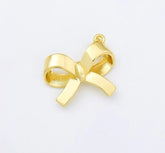 18K Gold Filled Ribbon Bow Minimalist Charm Pendant for Necklace Bracelet Earrings Jewelry Making Supply, CP1955