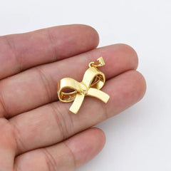18K Gold Filled Ribbon Bow Minimalist Charm Pendant for Necklace Bracelet Earrings Jewelry Making Supply, CP1955
