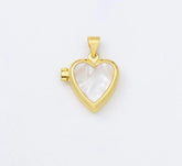 18K Gold Filled Heart Shell Pearl Locket Pendant Charm for Necklace Photo Storage, 17x17mm, CP1958