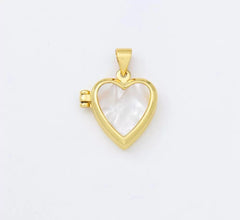 18K Gold Filled Heart Shell Pearl Locket Pendant Charm for Necklace Photo Storage, 17x17mm, CP1958