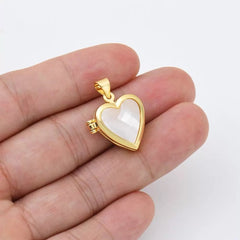 18K Gold Filled Heart Shell Pearl Locket Pendant Charm for Necklace Photo Storage, 17x17mm, CP1958