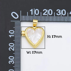 18K Gold Filled Heart Shell Pearl Locket Pendant Charm for Necklace Photo Storage, 17x17mm, CP1958