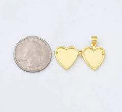 18K Gold Filled Heart Shell Pearl Locket Pendant Charm for Necklace Photo Storage, 17x17mm, CP1958