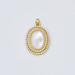 18K Gold Filled Shell Pearl Oval Charm, Mother Of Pearl Pendant for Necklace Bracelet Jewelry Making, CP1960