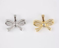 18K Gold Filled Dainty Bow Knot Charm, Ribbon Bow Minimalist Pendant for Necklace Bracelet Jewelry Making Supply, 19x11mm, CP1941
