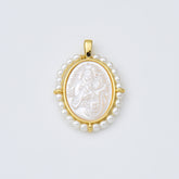18K Gold Filled Mother Of Pearl Virgin Mary Charm, Shell Pearl Virgin Mary Pendant, Lady Of Guadalupe Medallion Charm, 20x28mm, CP1961