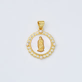 18K Gold Filled Mother Of Pearl Virgin Mary Charm, Shell Pearl Virgin Mary Pendant, Lady Of Guadalupe Medallion Charm, 20x22mm, CP1963