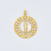 18K Gold Filled Mother Of Pearl Virgin Mary Charm, Shell Pearl Virgin Mary Pendant, Lady Of Guadalupe Medallion Charm, 31x33mm, CP1965