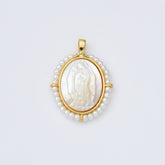 18K Gold Filled Mother Of Pearl Virgin Mary Charm, Shell Pearl Virgin Mary Pendant, Lady Of Guadalupe Medallion Charm, 20x28mm, CP1966