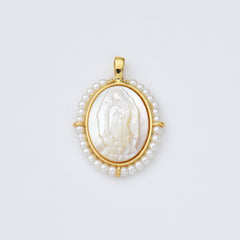 18K Gold Filled Mother Of Pearl Virgin Mary Charm, Shell Pearl Virgin Mary Pendant, Lady Of Guadalupe Medallion Charm, 20x28mm, CP1966