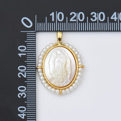18K Gold Filled Mother Of Pearl Virgin Mary Charm, Shell Pearl Virgin Mary Pendant, Lady Of Guadalupe Medallion Charm, 20x28mm, CP1966