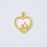 18K Gold Filled Shell Pearl Heart Charm, Father Daughter Heart Pendant, Fathers Day Gift, 22x23mm, CP1968