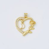 18K Gold Filled Shell Pearl Heart Charm, Rose Flower Heart Pendant, Mother Of Pearl Heart Charm, 23x24mm, CP1970