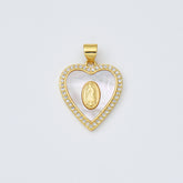 18K Gold Filled Blessed Virgin Mary Shell Pearl Heart Charm, Lady Of Guadalupe, Virgin Mary Pendant for Necklace Bracelet Jewelry Making, CP1971