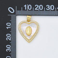 18K Gold Filled Blessed Virgin Mary Shell Pearl Heart Charm, Lady Of Guadalupe, Virgin Mary Pendant for Necklace Bracelet Jewelry Making, CP1971