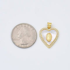 18K Gold Filled Blessed Virgin Mary Shell Pearl Heart Charm, Lady Of Guadalupe, Virgin Mary Pendant for Necklace Bracelet Jewelry Making, CP1971