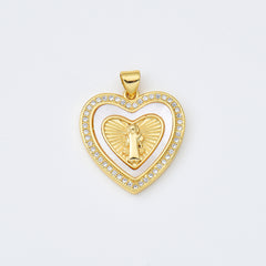 18K Gold Filled Saint Benedict Shell Pearl Charm, San Benito Pearl Heart Pendant CZ Micro Pave for Religious Jewelry, 22x23mm, CP1978