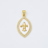 18K Gold Filled Fleur De Lis Shell Pearl Charm, Fleur De Lis Pendant, Mother Of Pearl, Royal Lily Symbol for Necklace Bracelet Supply, CP1984