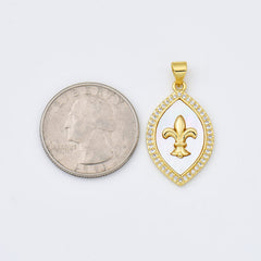 18K Gold Filled Fleur De Lis Shell Pearl Charm, Fleur De Lis Pendant, Mother Of Pearl, Royal Lily Symbol for Necklace Bracelet Supply, CP1984