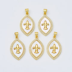 18K Gold Filled Fleur De Lis Shell Pearl Charm, Fleur De Lis Pendant, Mother Of Pearl, Royal Lily Symbol for Necklace Bracelet Supply, CP1984