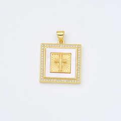 18K Gold Filled Cross Shell Pearl Charm, Cross Pendant for Religious Necklace Bracelet Jewelry Making Supply, 22x24mm, CP1990