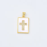 18K Gold Filled Cross Shell Pearl Tag Charm, Cross Pendant for Religious Necklace Bracelet Jewelry Making Supply, 16x25mm, CP1992