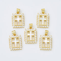 18K Gold Filled Cross Shell Pearl Charm, Cross Pendant for Religious Necklace Bracelet Jewelry Making Supply, 15x20mm, CP1995