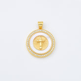 18K Gold Filled Angel Cross Shell Pearl Charm Medallion, Cross Pendant for Religious Necklace Bracelet Jewelry Making Supply, 22x25mm, CP1997