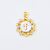 18K Gold Filled Cross Shell Pearl Charm, Cross Pendant for Religious Necklace Bracelet Jewelry Making Supply, 23x26mm, CP1998