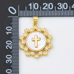 18K Gold Filled Cross Shell Pearl Charm, Cross Pendant for Religious Necklace Bracelet Jewelry Making Supply, 23x26mm, CP1998