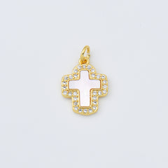 18K Gold Filled Cross Shell Pearl Charm, Cross Pendant for Christian Catholic Baptism, Religious Jewelry Making Supply, 22x25mm, CP2001