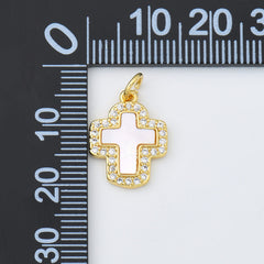 18K Gold Filled Cross Shell Pearl Charm, Cross Pendant for Christian Catholic Baptism, Religious Jewelry Making Supply, 22x25mm, CP2001