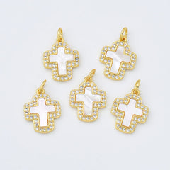 18K Gold Filled Cross Shell Pearl Charm, Cross Pendant for Christian Catholic Baptism, Religious Jewelry Making Supply, 22x25mm, CP2001