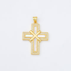 18K Gold Filled Cross Shell Pearl Charm, Cross Pendant for Christian Catholic Baptism, Religious Jewelry Making Supply, 25x33mm, CP2002