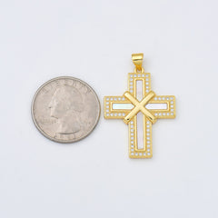 18K Gold Filled Cross Shell Pearl Charm, Cross Pendant for Christian Catholic Baptism, Religious Jewelry Making Supply, 25x33mm, CP2002