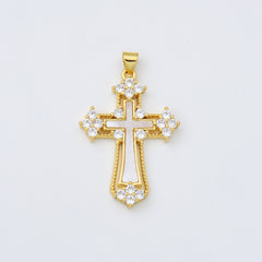 18K Gold Filled Cross Shell Pearl Charm, Cross Pendant for Christian Catholic Baptism, Religious Jewelry Making Supply, 25x37mm, CP2003