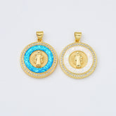 18K Gold Filled Opal Saint Benedict Charm Medallion, San Benito Pendant CZ Micro Pave for Religious Jewelry Making Supply, 22x23mm, CP2010